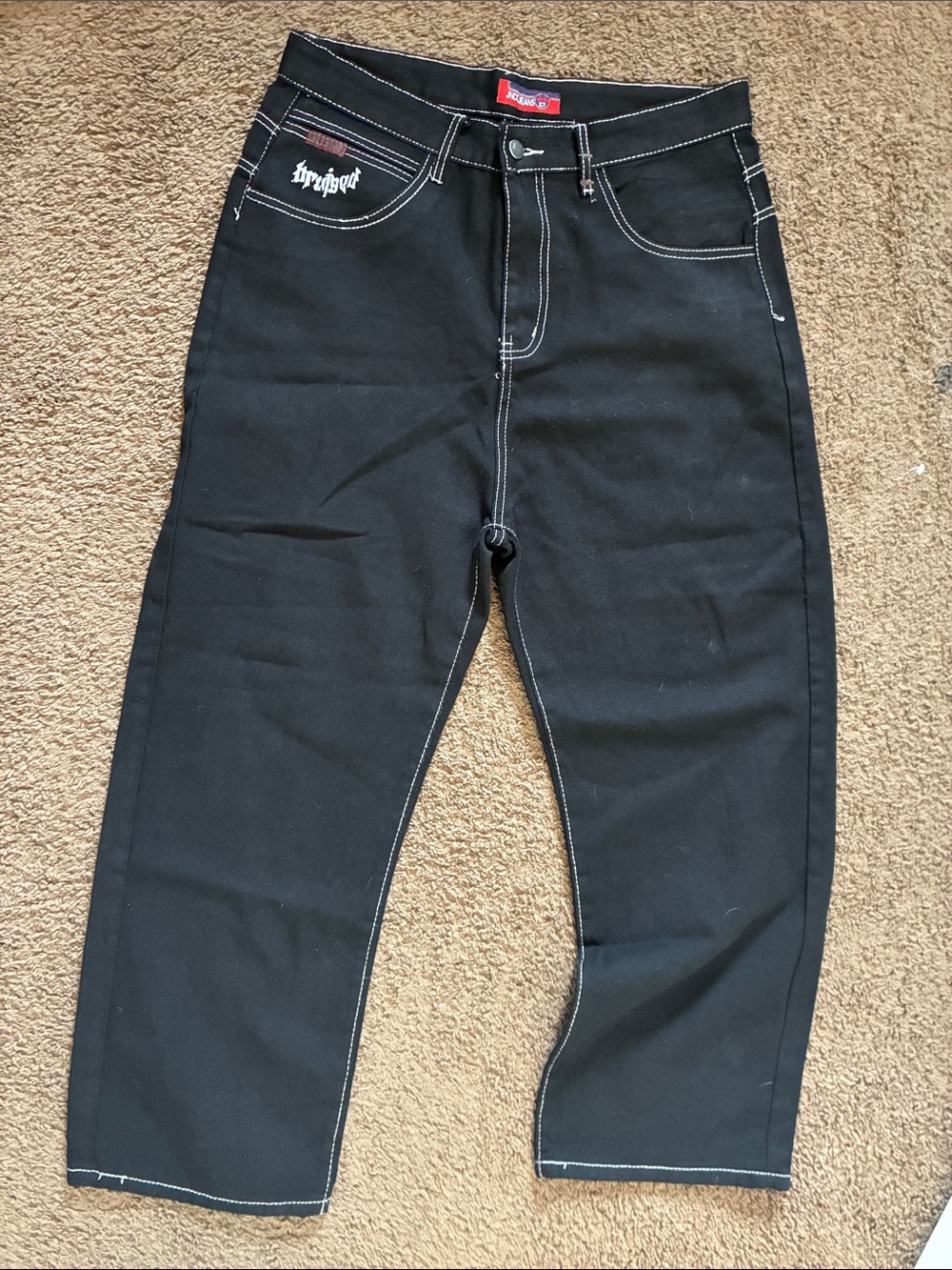 Black baggy fit Jeans with White Contrast Stitching
